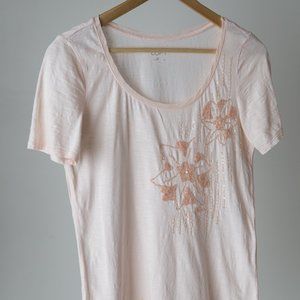LOFT Beaded Tee with Chiffon Detail at Collar